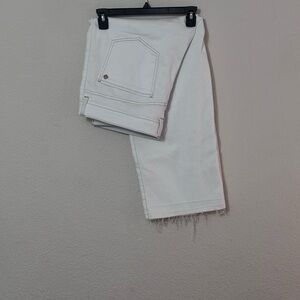 Democracy White Denim Jeans with Gold Button
